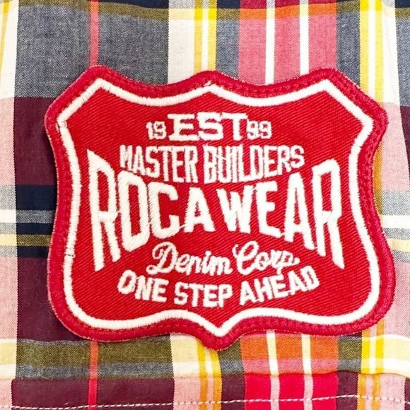 Rocawear Men's Button Down Shirt 3XL Short Sleeve Red Black Plaid Snap Buttons - Picture 5 of 10